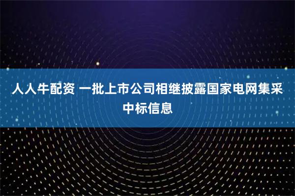 人人牛配资 一批上市公司相继披露国家电网集采中标信息